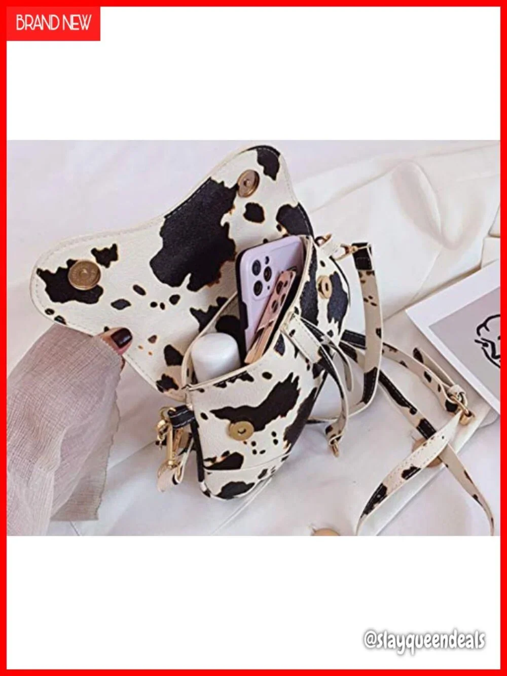 Women Cow Print Saddle Shoulder Bag Faux Leather Clutch Purse Underarm
